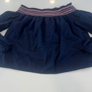 GAP Navy Off-Shoulder Top with Pink and White Stripes size S